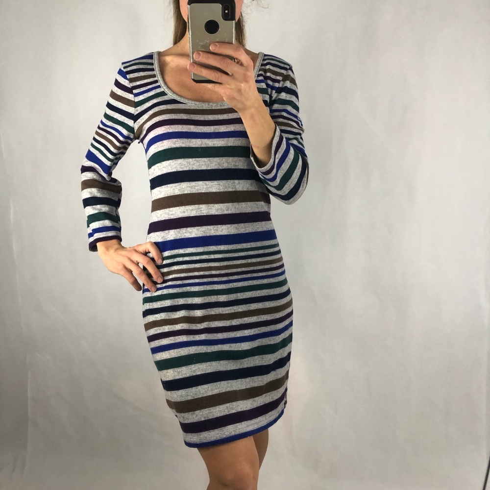 Derek heart Large stripe long sleeve gray dress